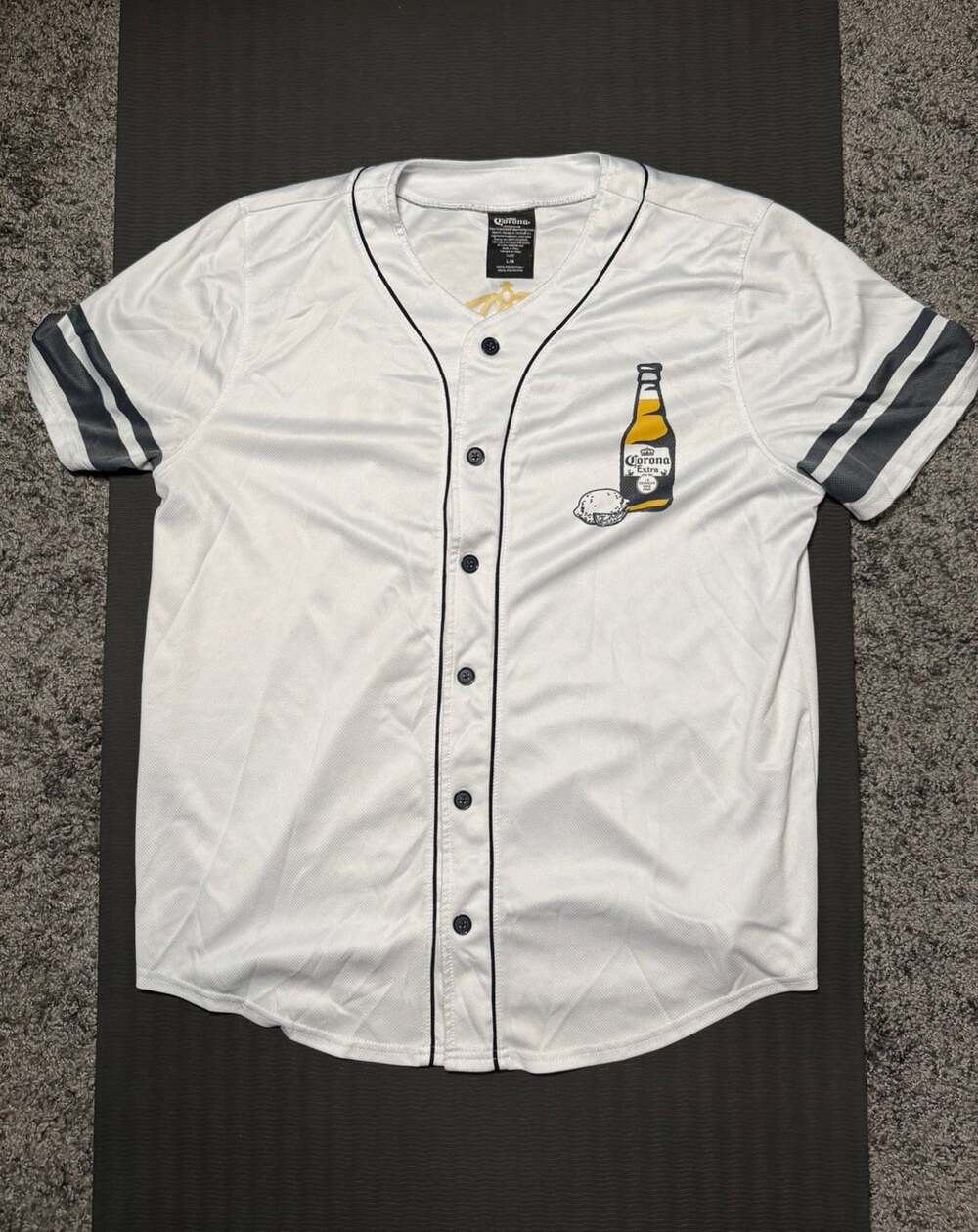 Corona Extra White Baseball Jersey Button-Up Shirt with Lime and Number 25 - Men